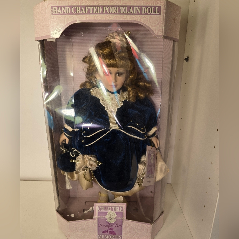 Imperial Porcelain Doll in Rich Blue and Cream Attire